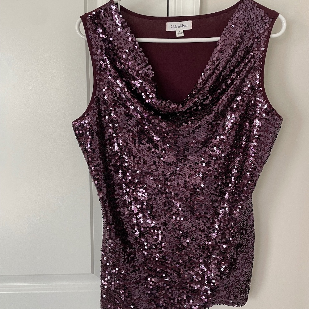 Women's Purple Sequins Shirt, Calvin Klein, Size M